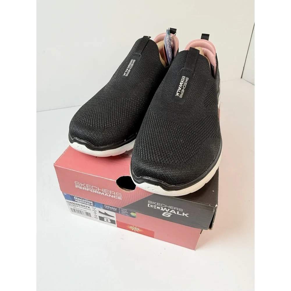 Skechers Go Walk 6 Glimmering‎ Black Pink Womens Wide Slip On Shoes Size 8